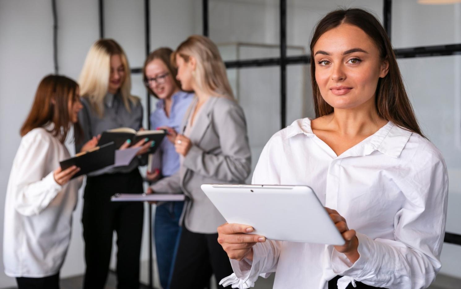 Finance team reviewing communication strategies in modern office
